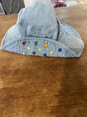 Inspiration Denim Embellished Bucket Hat NWT in Blue